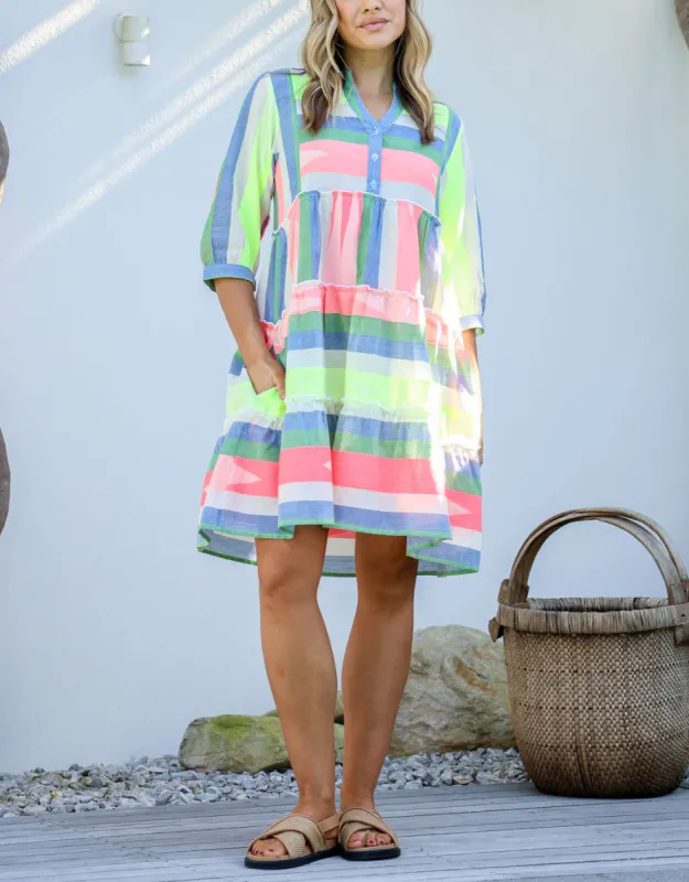 Brianna Button Front Dress - Blue/Green/Mango sold by White & Co