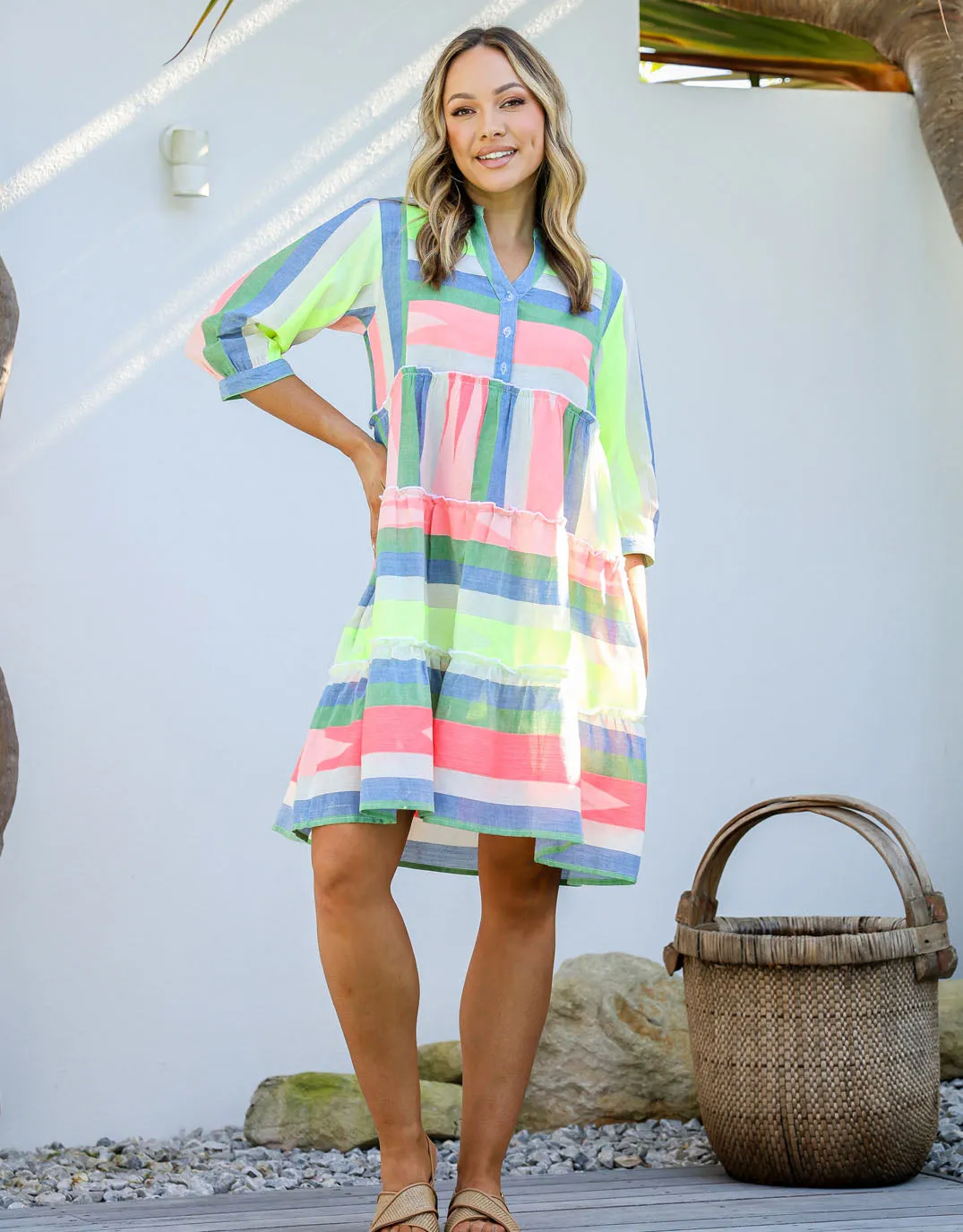 Brianna Button Front Dress - Blue/Green/Mango sold by White & Co product image thumbnail 4