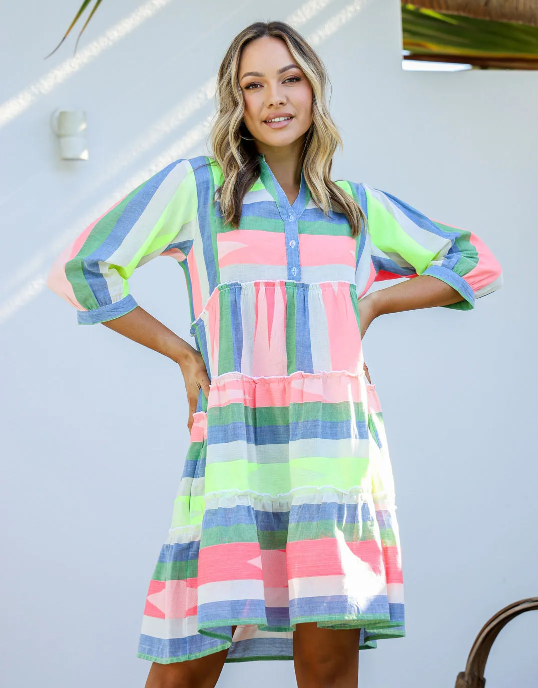 Brianna Button Front Dress - Blue/Green/Mango sold by White & Co product image thumbnail 2