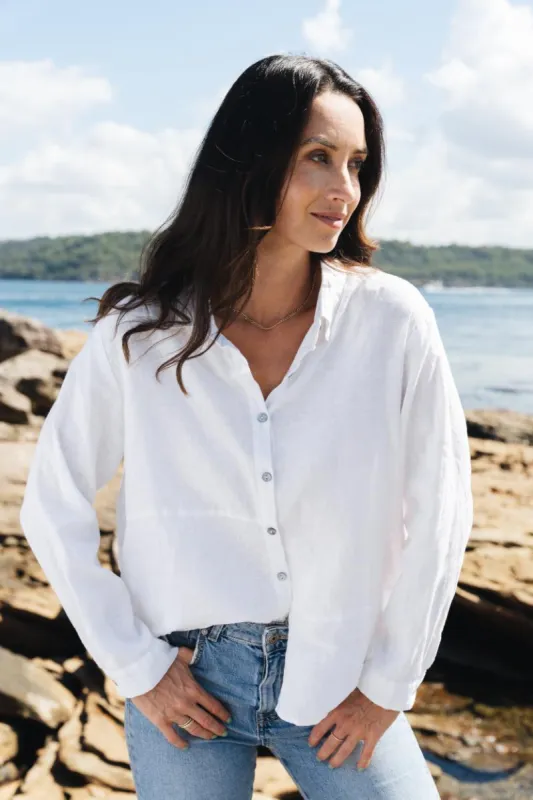 Selma Linen Shirt - White sold by White & Co