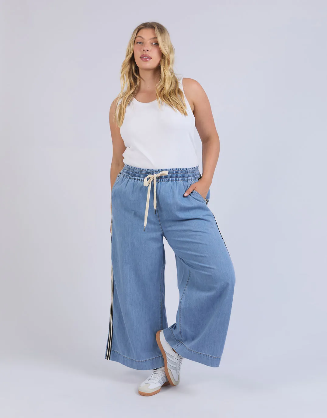 Greta Wide Leg Pant with Side Tape - Light Blue Wash sold by White & Co product image thumbnail 4