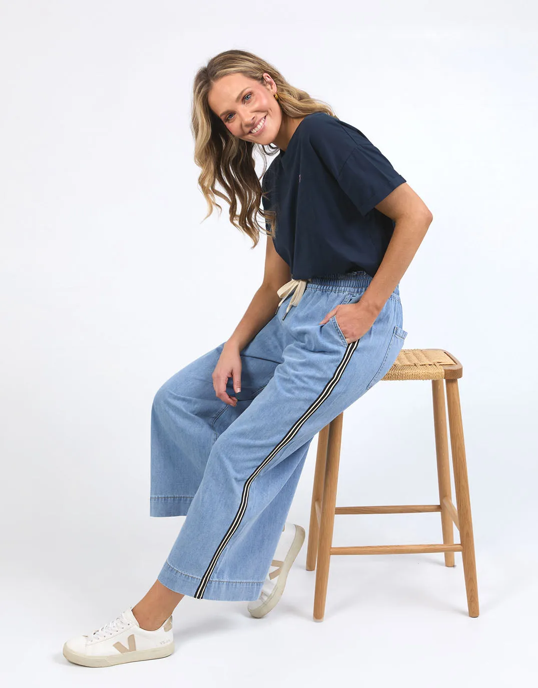 Greta Wide Leg Pant with Side Tape - Light Blue Wash sold by White & Co product image thumbnail 2
