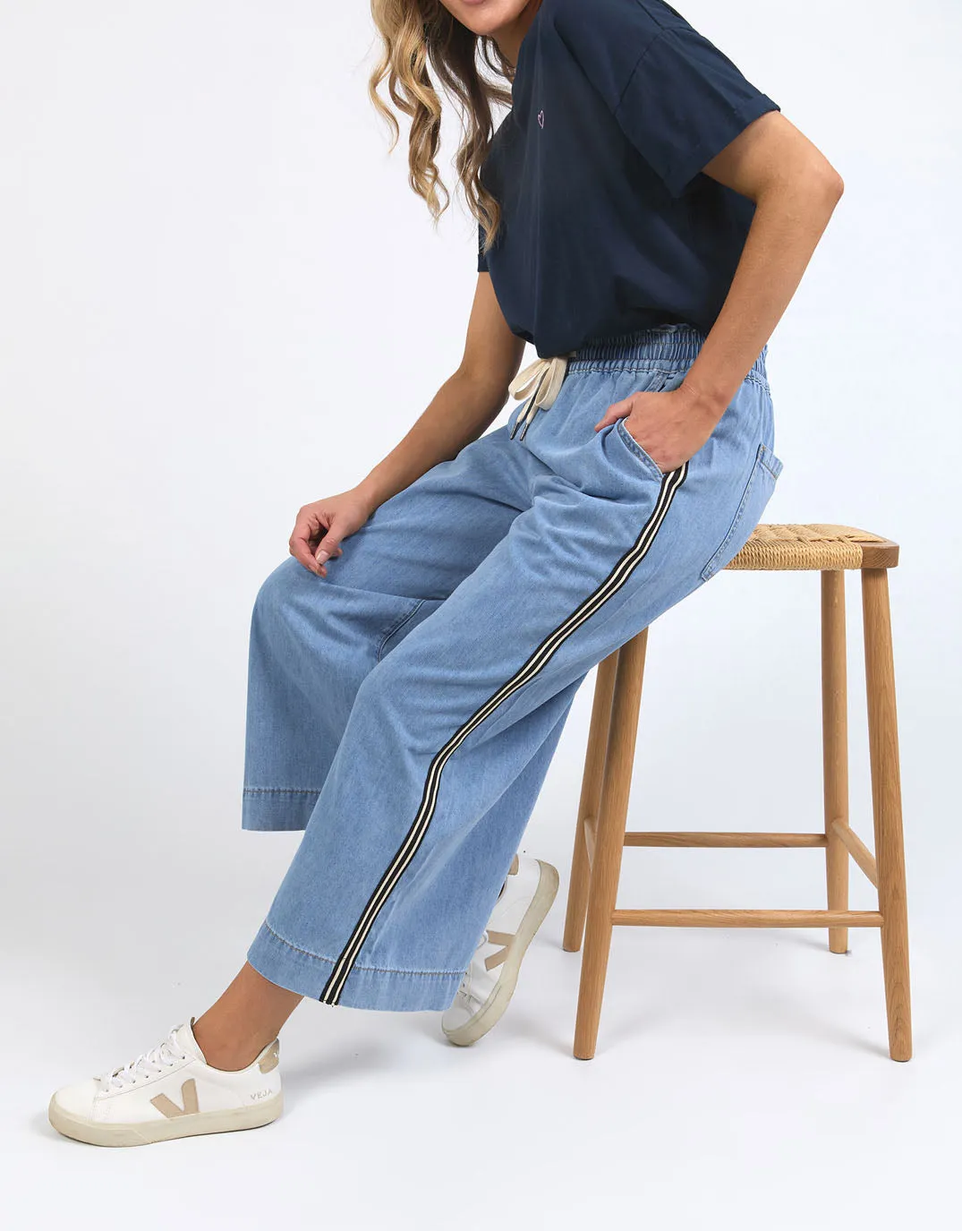 Greta Wide Leg Pant with Side Tape - Light Blue Wash sold by White & Co product image thumbnail 5