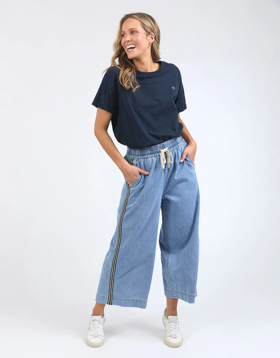 Greta Wide Leg Pant with Side Tape - Light Blue Wash sold by White & Co product image thumbnail 3