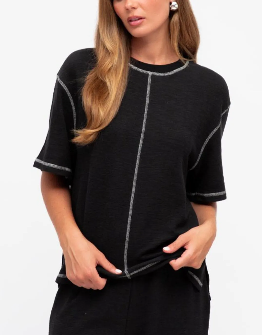 Contrast Stitch Top - Black sold by White & Co
