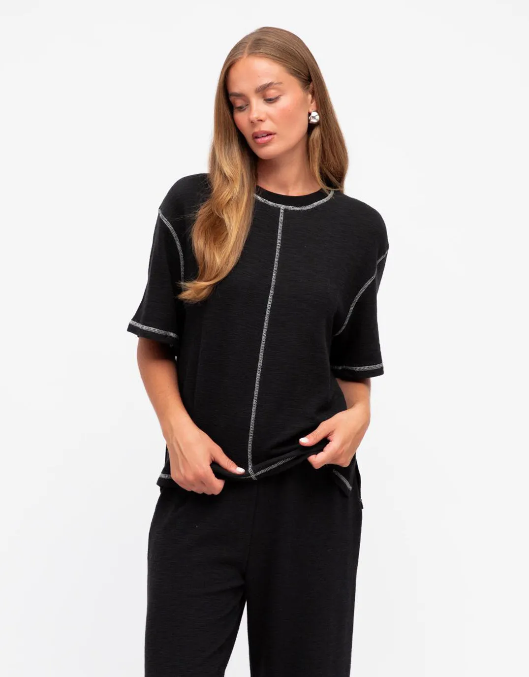 Contrast Stitch Top - Black sold by White & Co product image thumbnail 4
