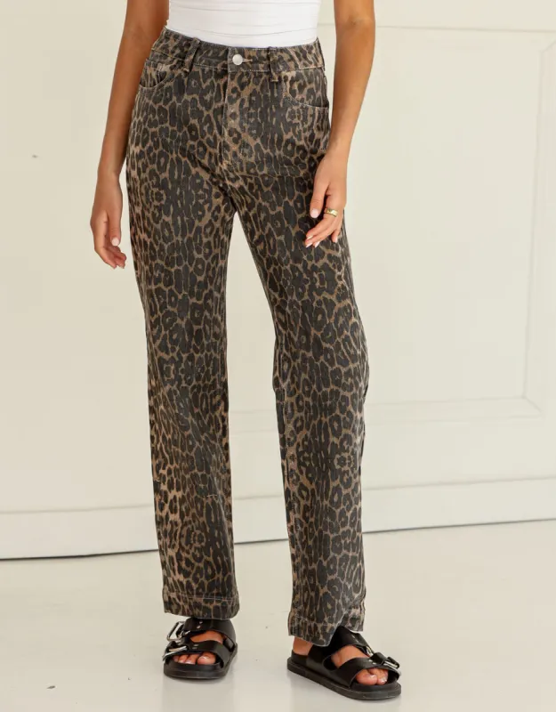 Stretch Straight Leg Jean - Leopard Print sold by White & Co