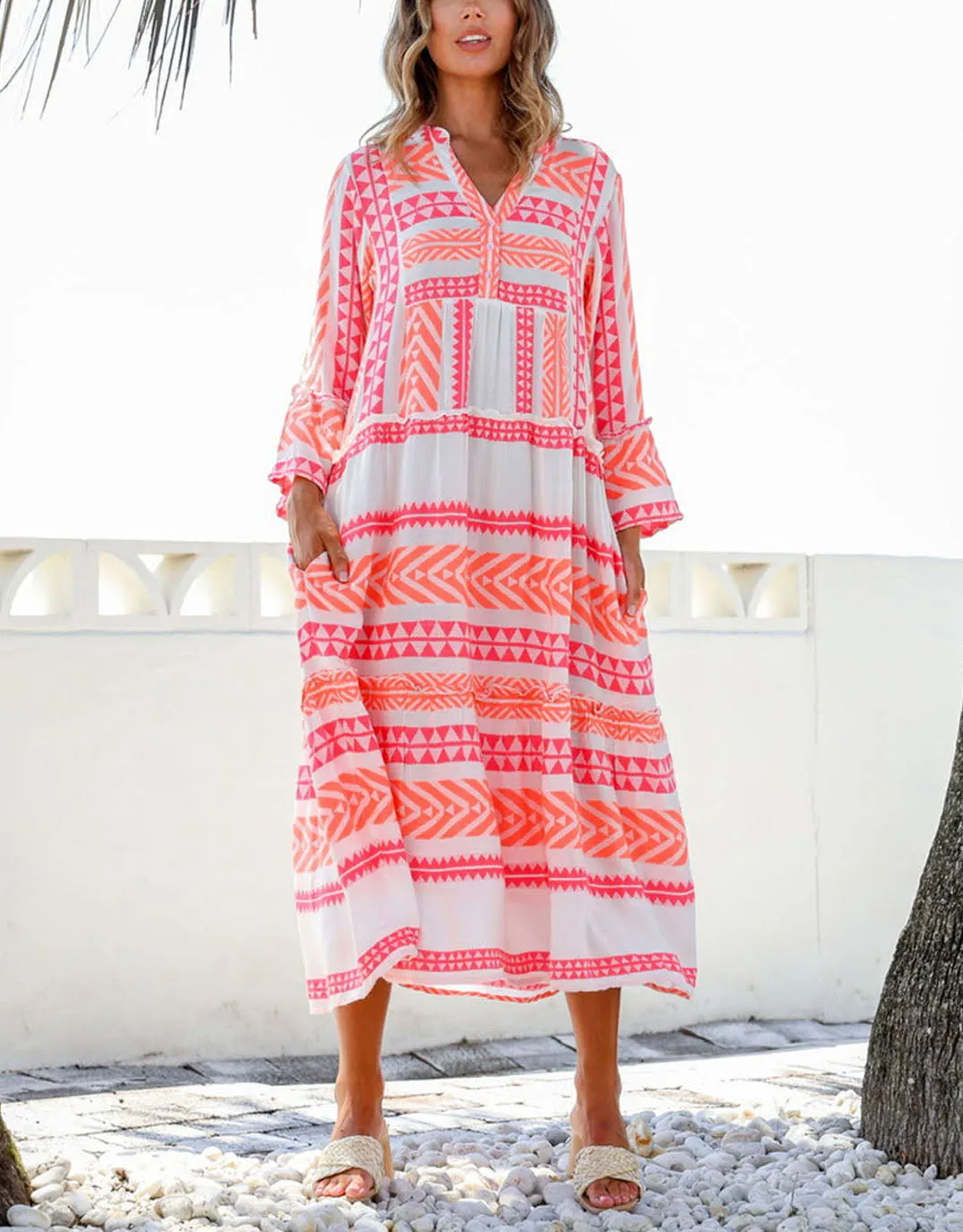 Mediterranean Midi Dress - Pink/Orange sold by White & Co