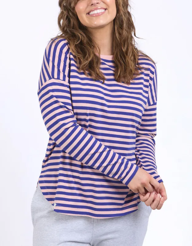 Lauren Long Sleeve Stripe Tee - Deep Blue/Blush Stripe sold by White & Co