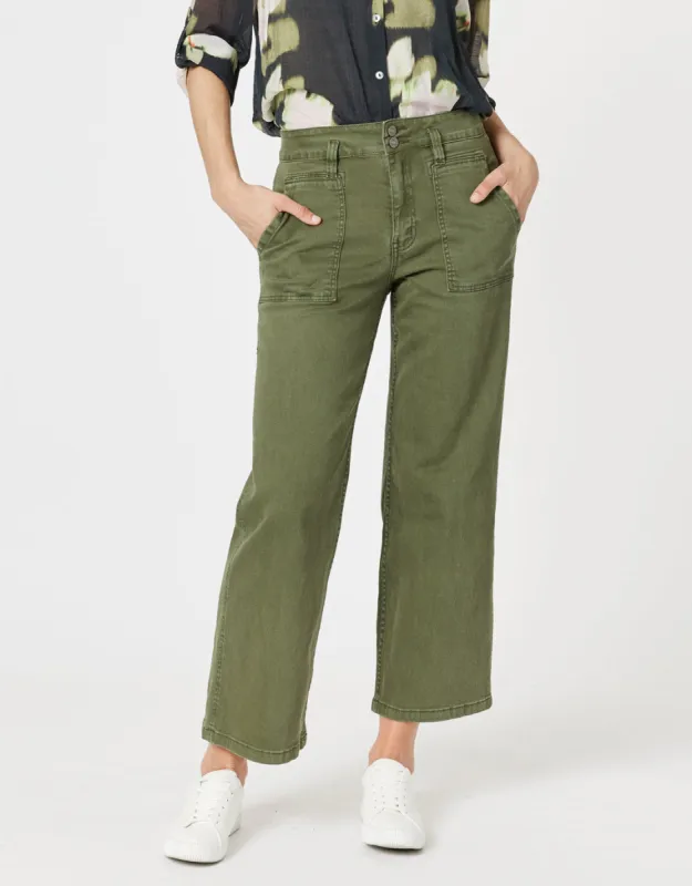 Hudson Wide Leg Jeans - Khaki sold by White & Co