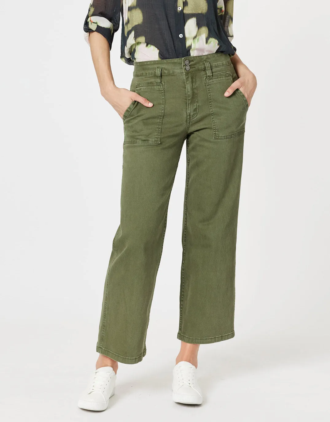 Hudson Wide Leg Jeans - Khaki sold by White & Co