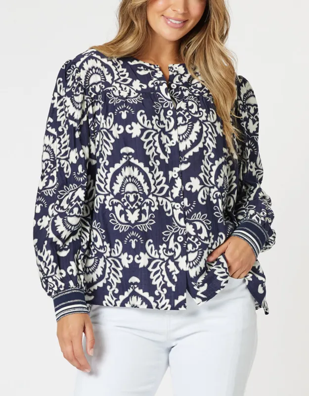 Emily Print Top - Navy/White sold by White & Co
