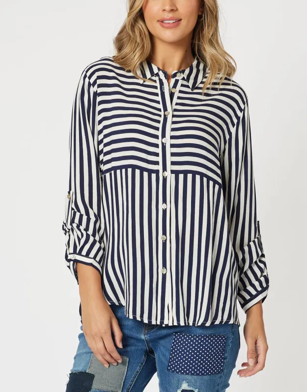 Tina Stripe Shirt - Navy/White sold by White & Co