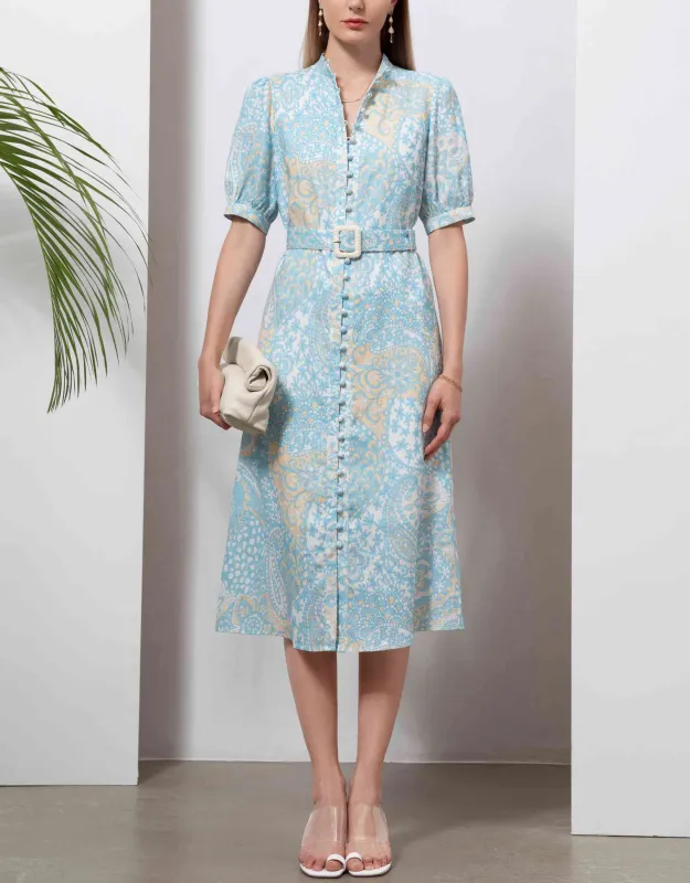 Clarisse Linen Midi Dress - Aqua sold by White & Co