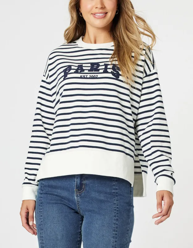 Paris Stripe Sweatshirt - Navy/White sold by White & Co