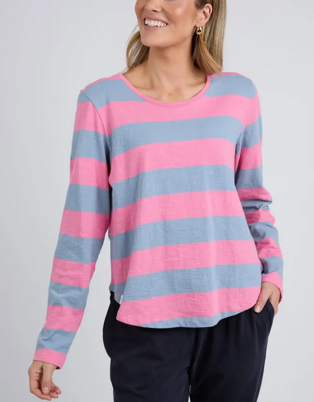 Spritz Stripe Long Sleeve Tee - Geranium Pink / Steel Blue Stripe sold by White & Co