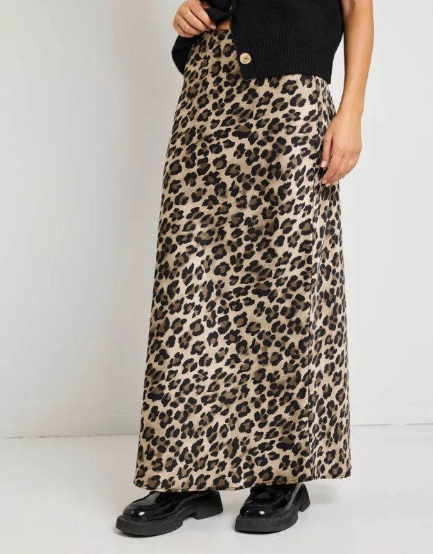 Record Satin Bias Skirt - Leopard sold by White & Co