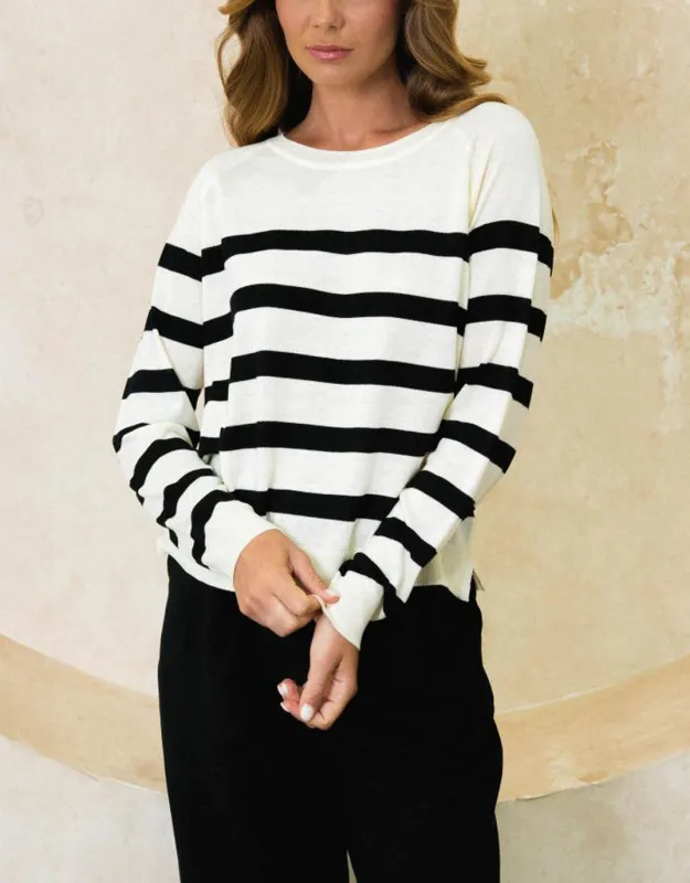 Piper Striped Crew Knit - Ivory/Navy sold by White & Co