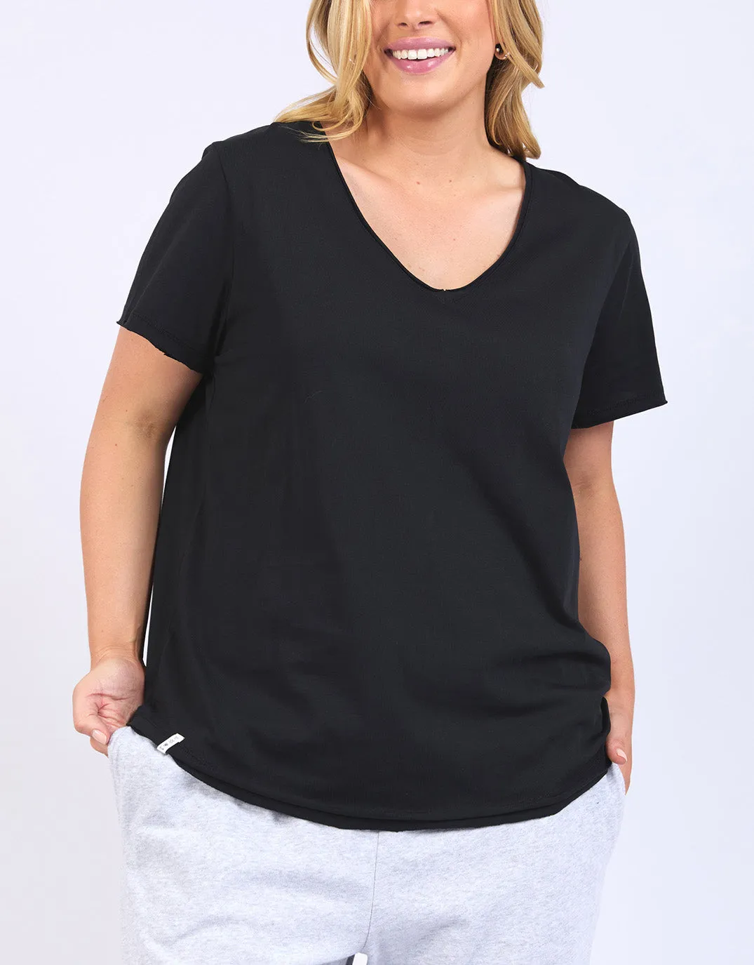 Plus Size Pima Vee Tee - Black sold by White & Co