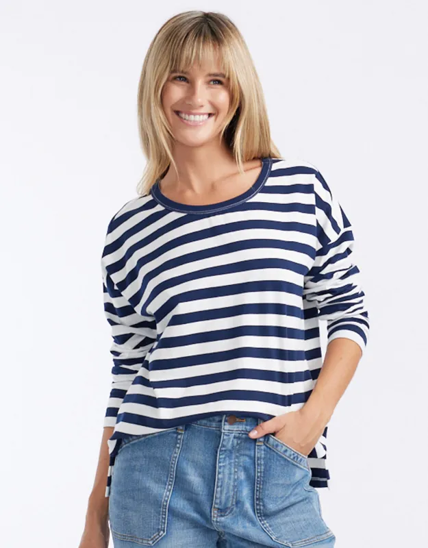 Relaxed Long Sleeve T-Shirt - French Navy/White sold by White & Co
