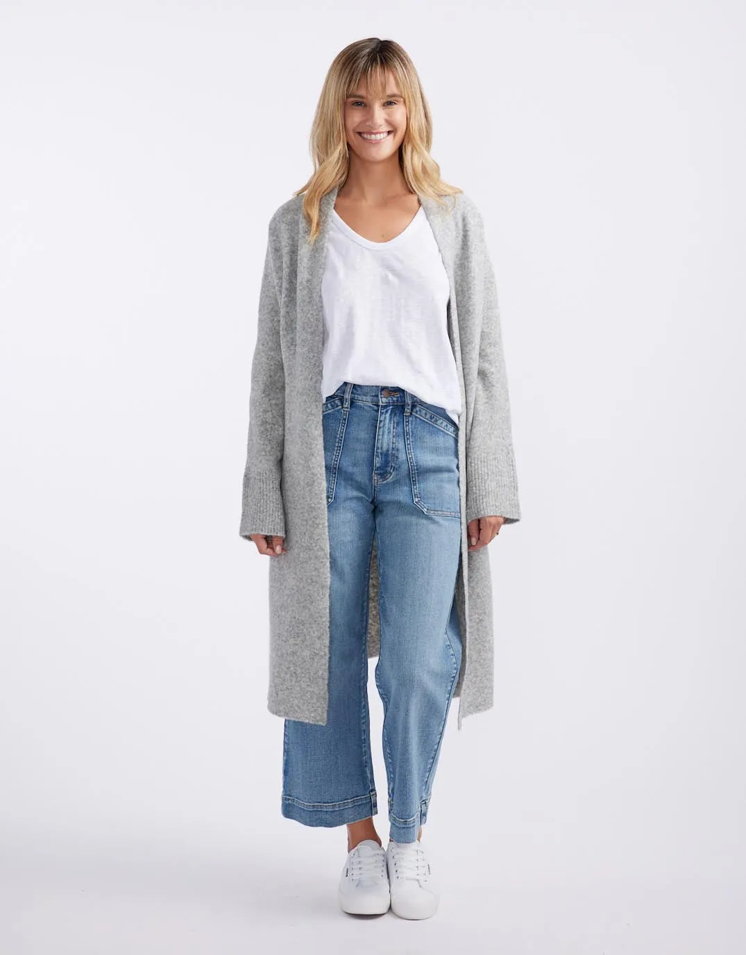 Chalet Longline Cardigan - Grey Marle/White sold by White & Co product image thumbnail 4