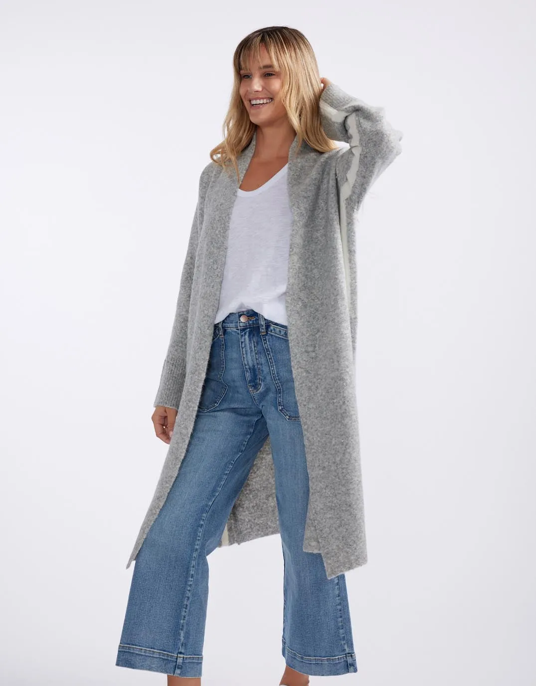 Chalet Longline Cardigan - Grey Marle/White sold by White & Co product image thumbnail 3