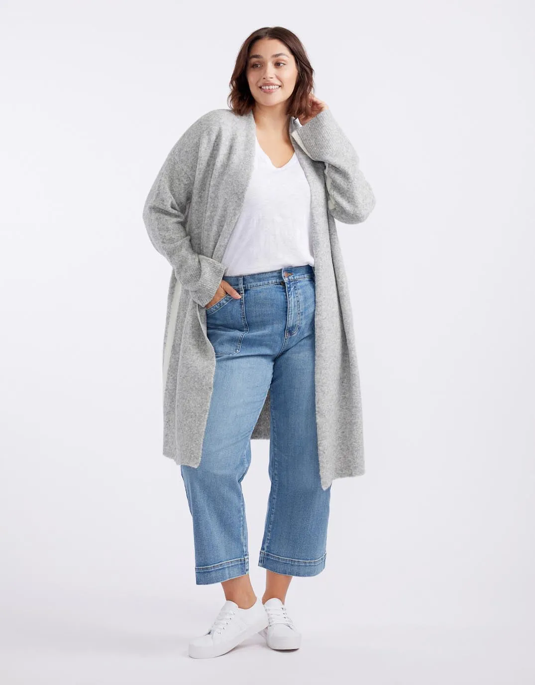 Chalet Longline Cardigan - Grey Marle/White sold by White & Co product image thumbnail 5