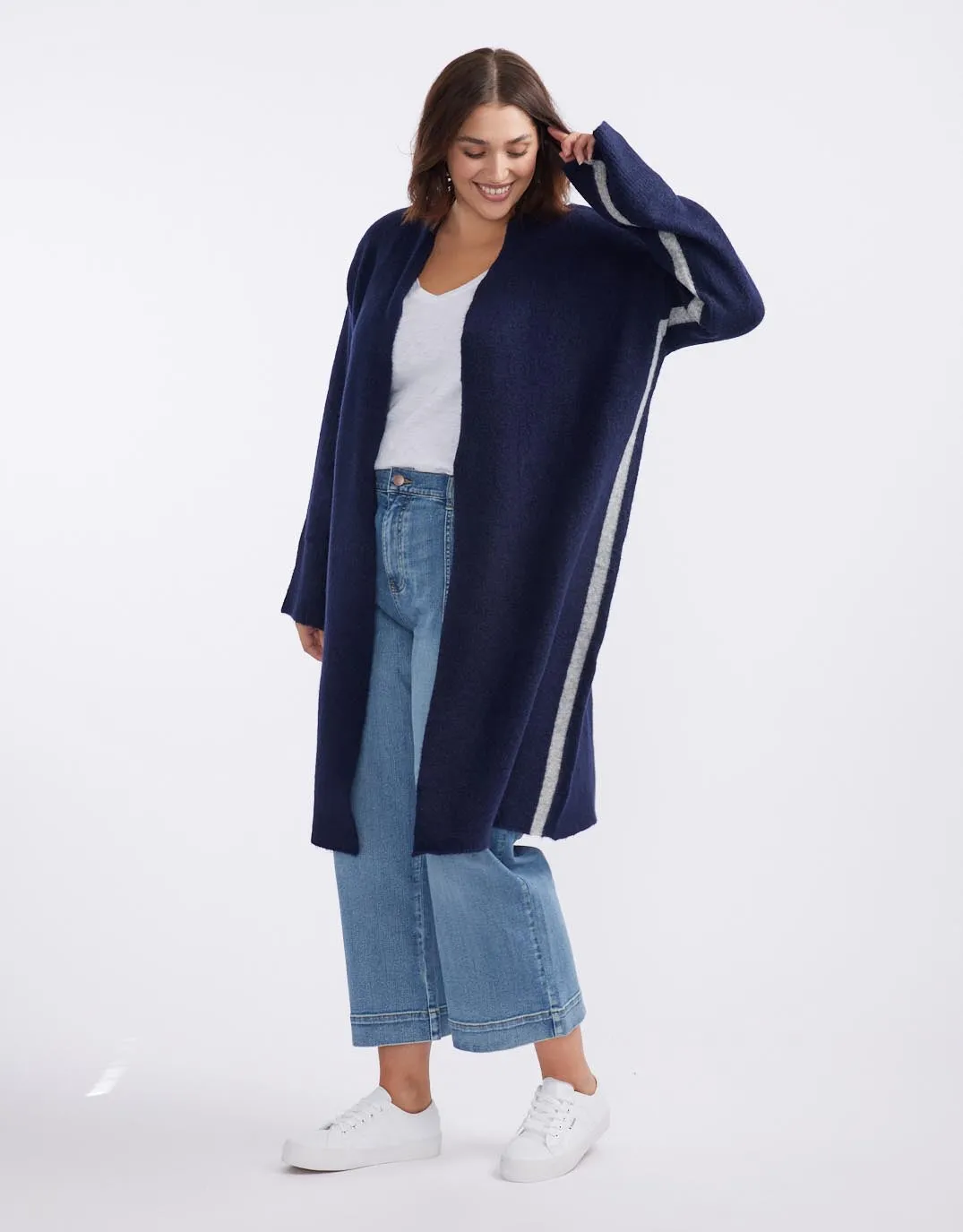 Chalet Longline Cardigan - French Navy/Grey sold by White & Co product image thumbnail 2