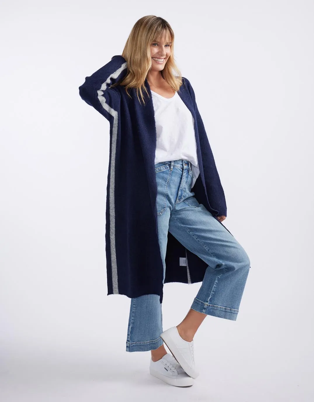 Chalet Longline Cardigan - French Navy/Grey sold by White & Co
