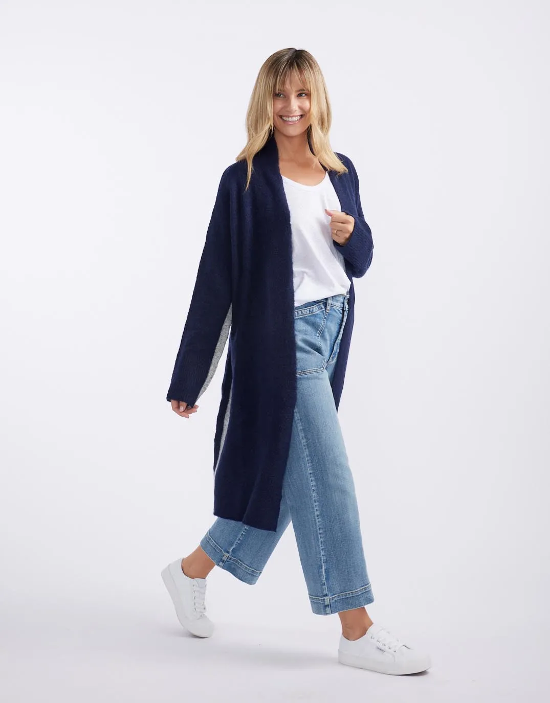 Chalet Longline Cardigan - French Navy/Grey sold by White & Co product image thumbnail 5