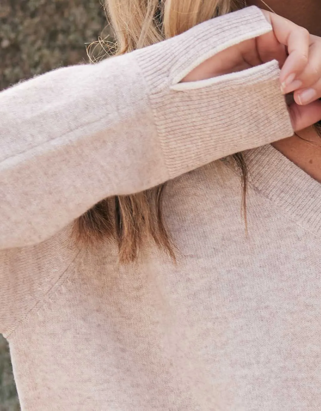 The French Quarter Wool Cashmere V Neck Knit Jumper - Oat/White sold by White & Co product image thumbnail 3