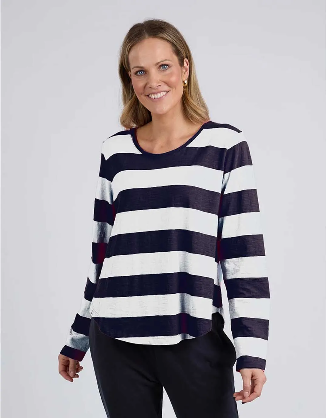 Spritz Stripe Long Sleeve Tee - Navy sold by White & Co