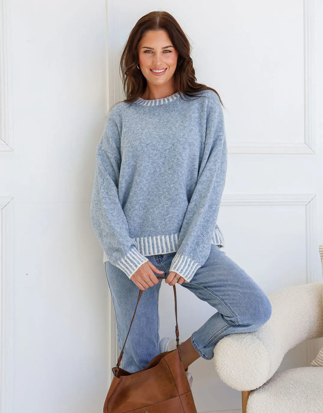 Tilly Wool Blend Crew Neck Knit - Powder Blue sold by White & Co product image thumbnail 3