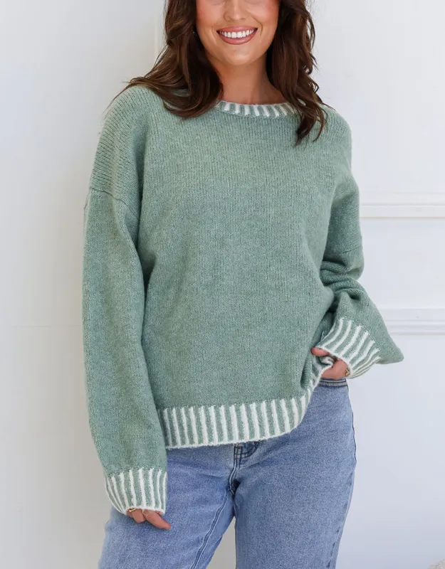 Tilly Wool Blend Crew Neck Knit - Sage sold by White & Co