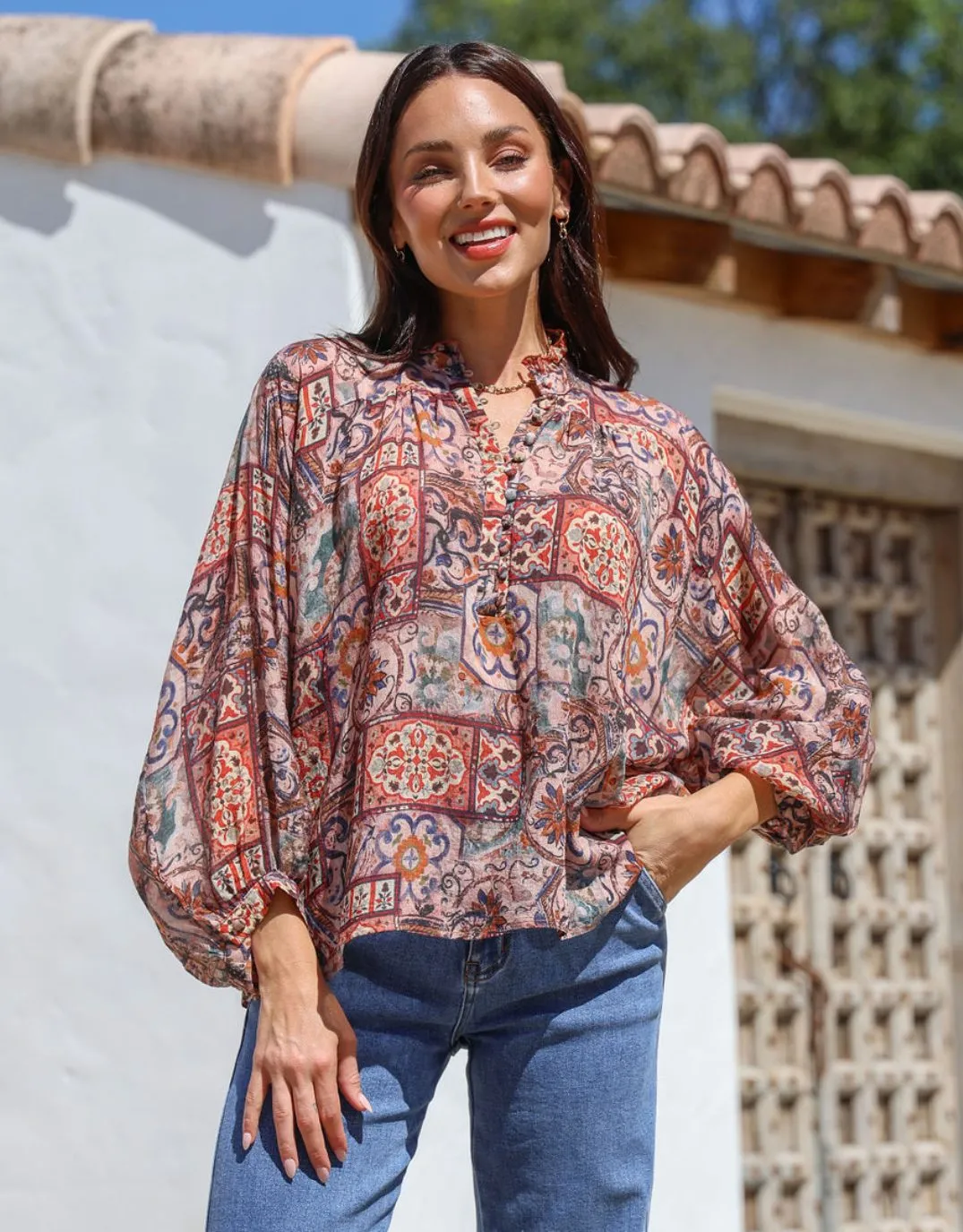 Demi Blouse - Blush/Chocolate sold by White & Co