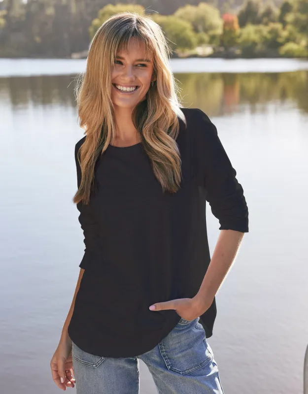 Essential Scoop Hem Long Sleeve T-shirt - Black sold by White & Co