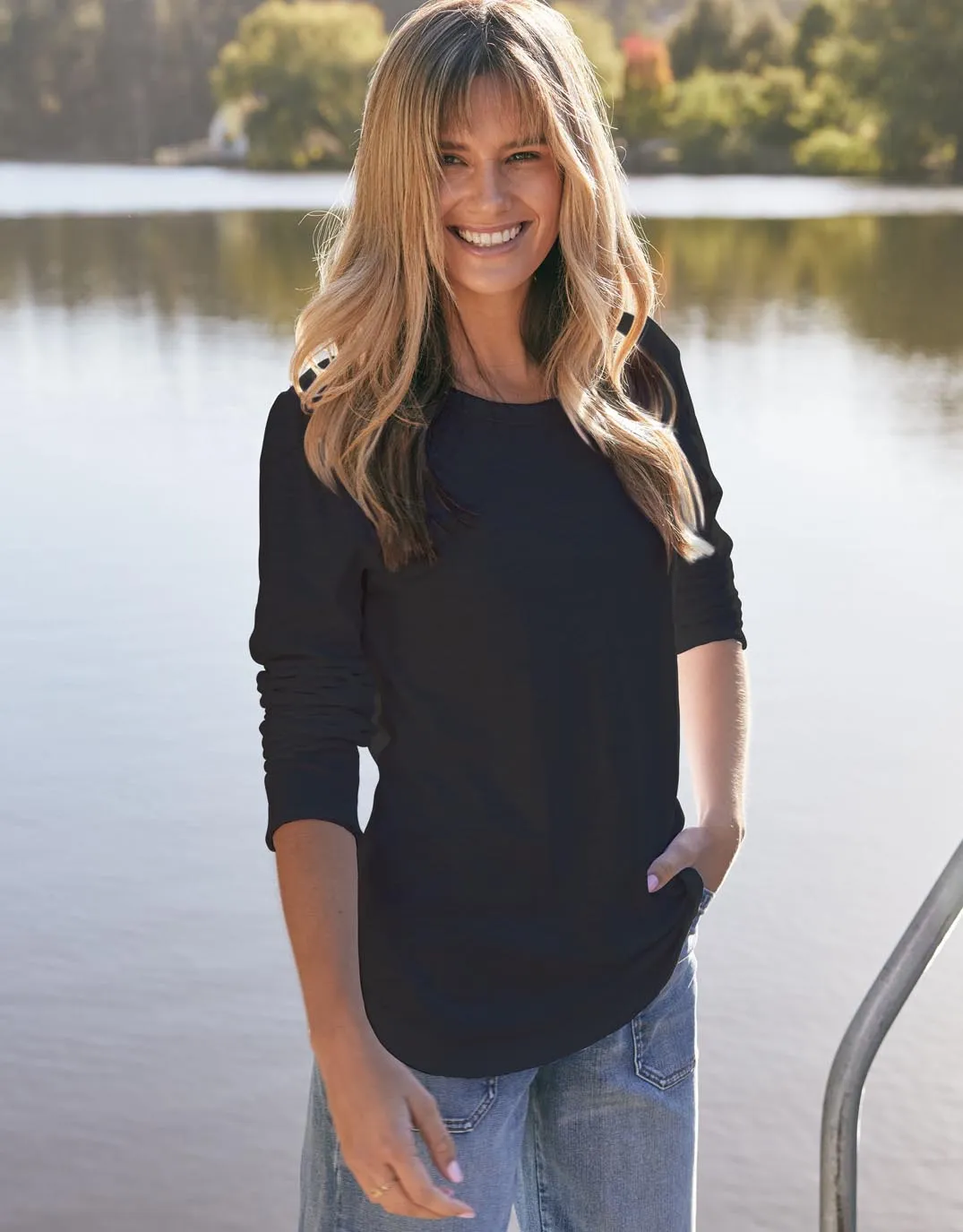 Essential Scoop Hem Long Sleeve T-shirt - Black sold by White & Co product image thumbnail 2