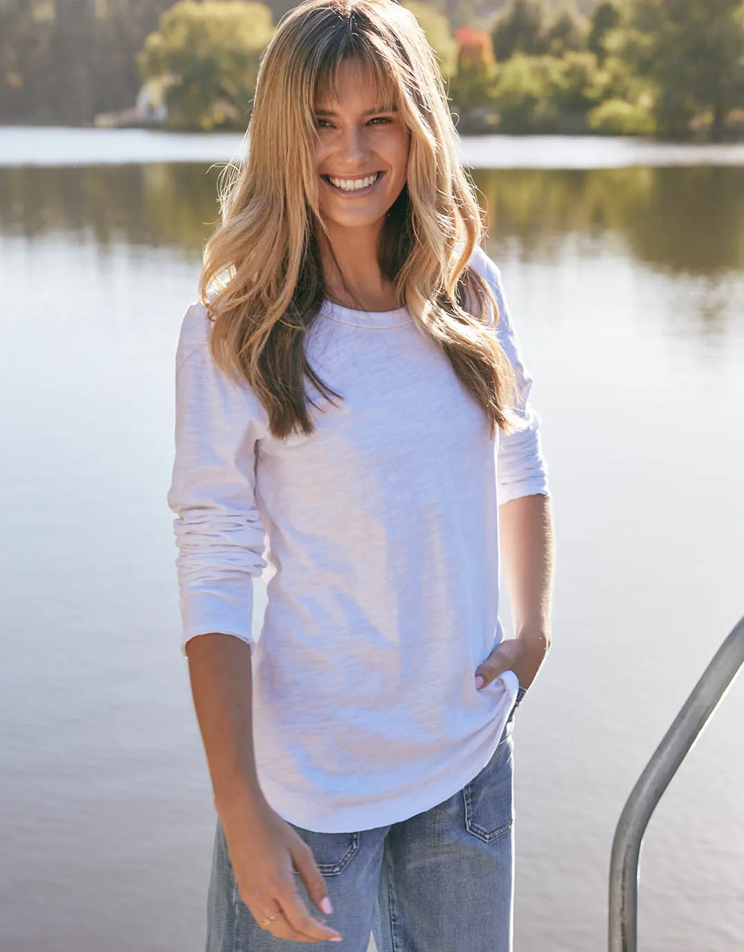 Essential Scoop Hem Long Sleeve T-shirt - White sold by White & Co product image thumbnail 2