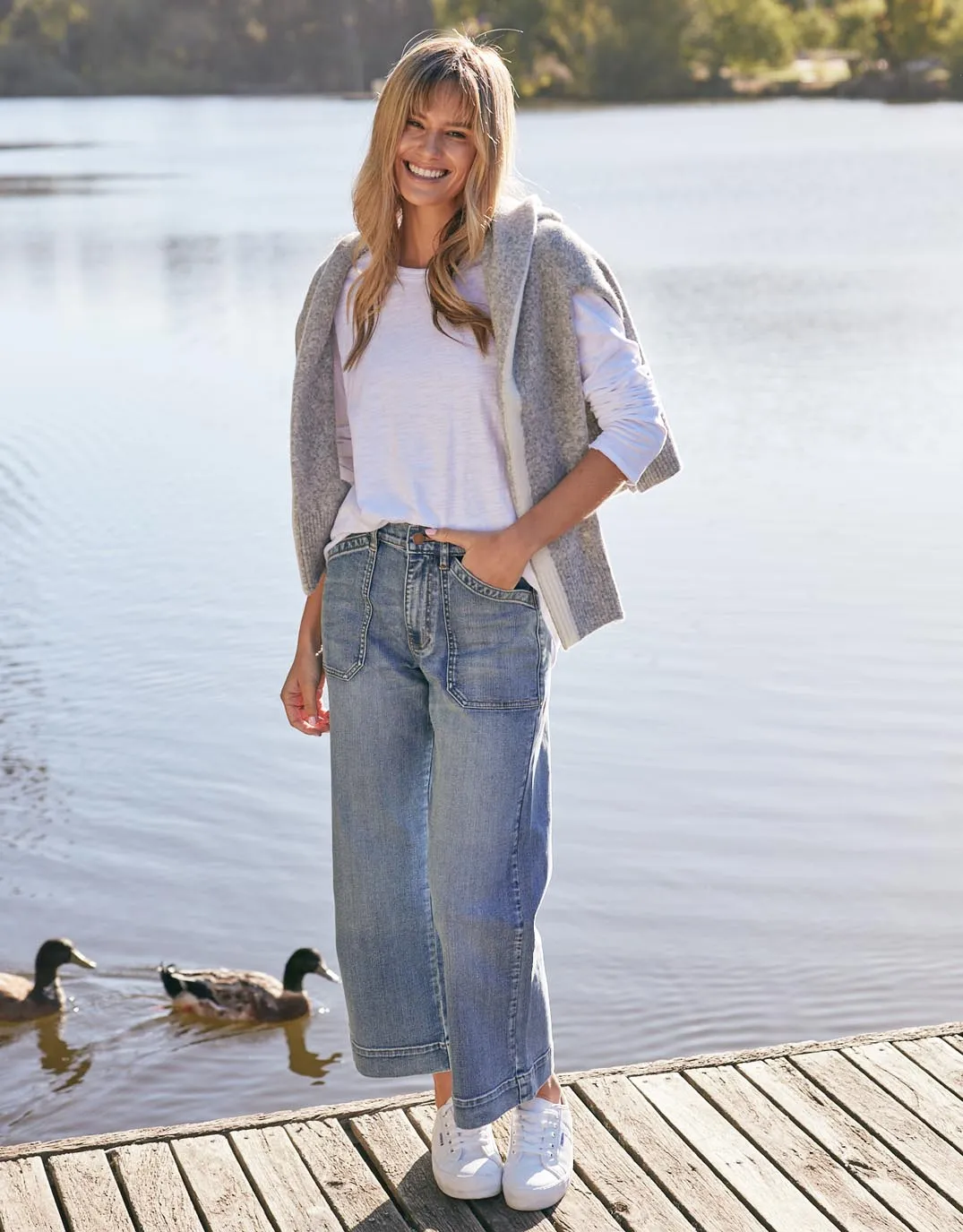 Essential Scoop Hem Long Sleeve T-shirt - White sold by White & Co product image thumbnail 3