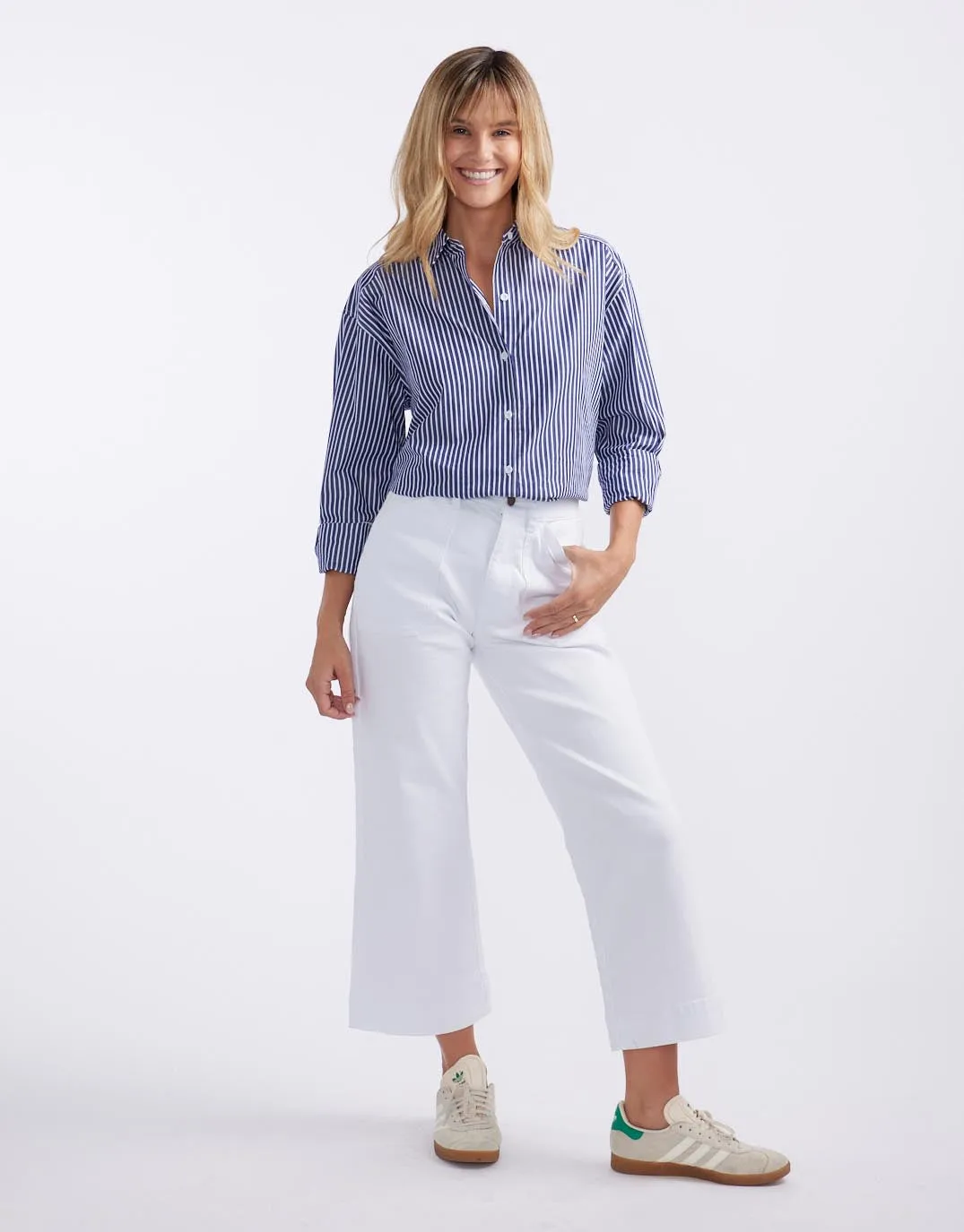 Hayley Double Cuff Shirt - Navy/White sold by White & Co product image thumbnail 5