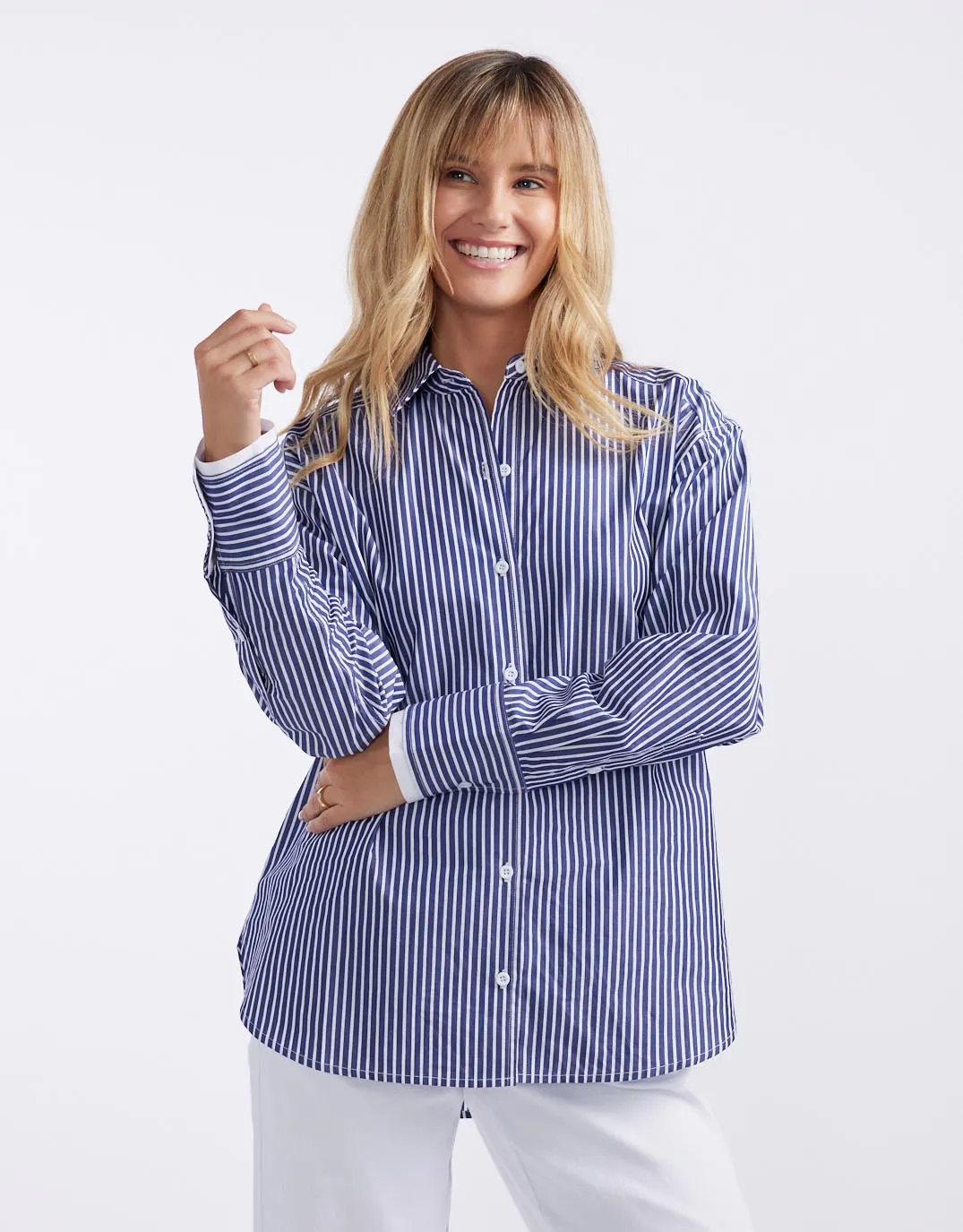 Hayley Double Cuff Shirt - Navy/White sold by White & Co product image thumbnail 2