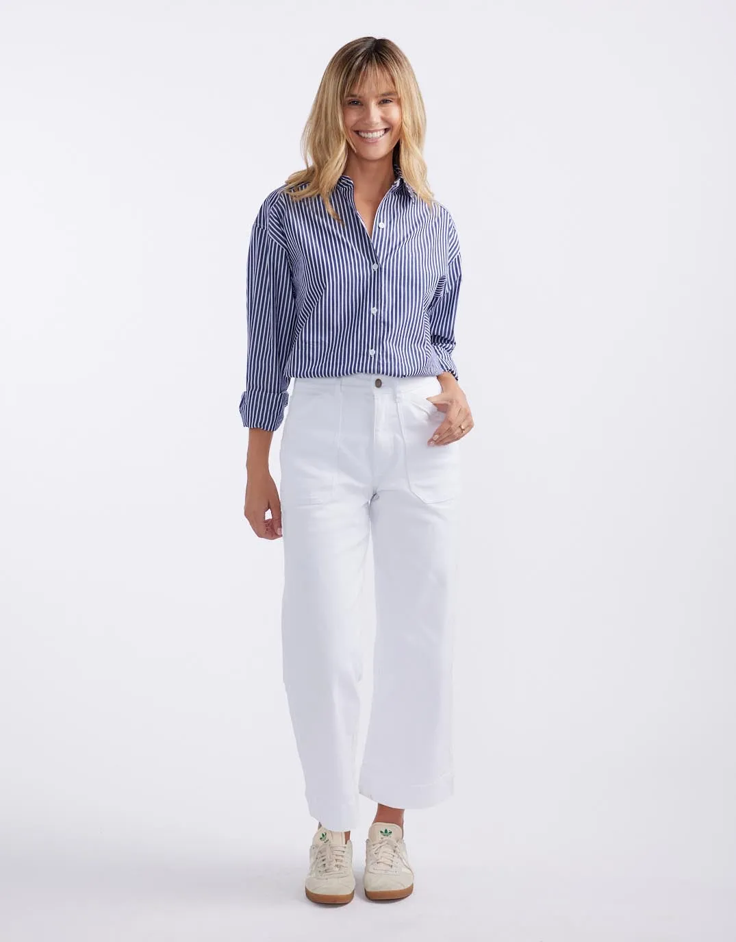 Hayley Double Cuff Shirt - Navy/White sold by White & Co product image thumbnail 4