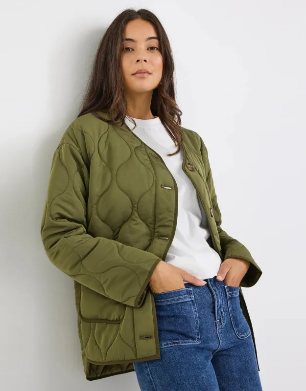 Peak Quilted Jacket - Khaki sold by White & Co
