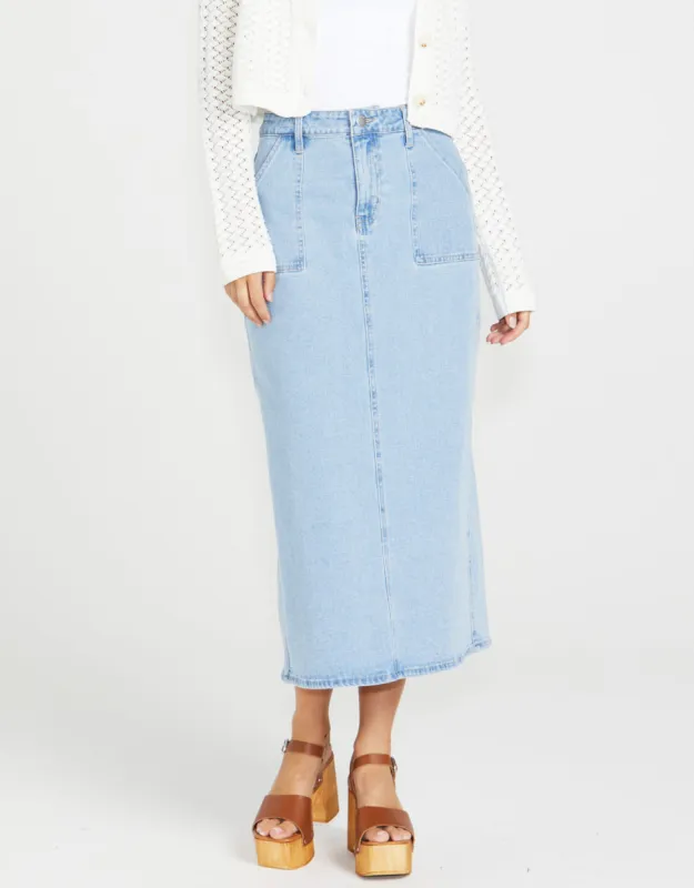 Isella Denim Midi Skirt - 92 Sandwash sold by White & Co