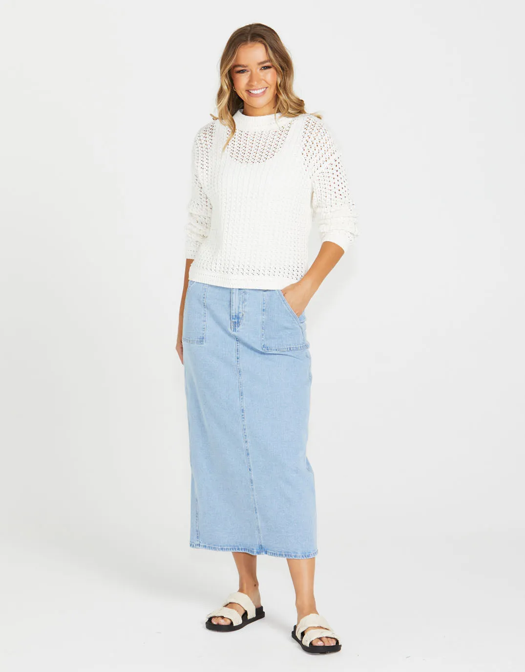 Isella Denim Midi Skirt - 92 Sandwash sold by White & Co product image thumbnail 2
