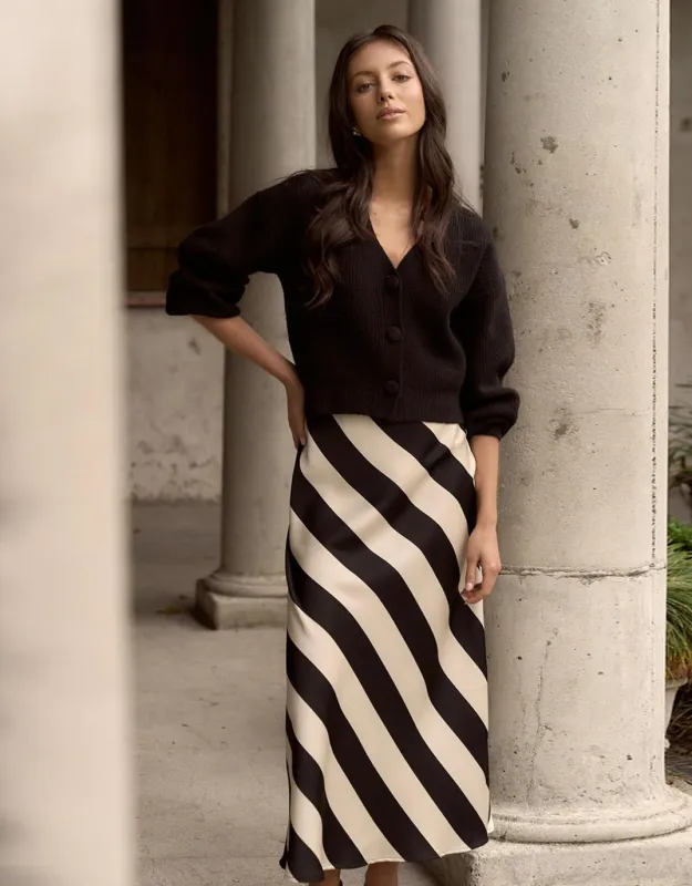 Tilda Maxi Skirt - Black Sand Stripe sold by White & Co