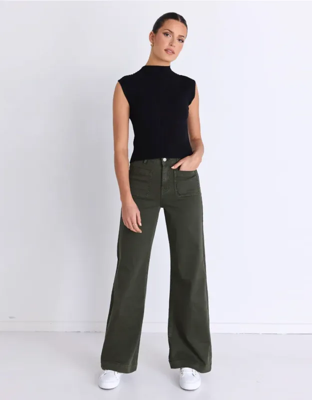 Zoey High Rise Stretch Denim Jean - Dark Khaki sold by White & Co