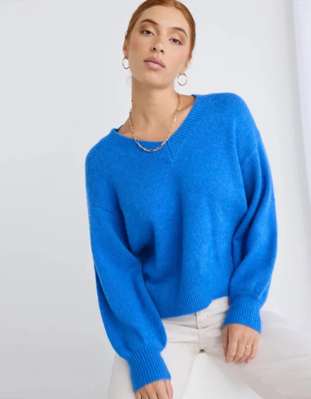 Harvest V Neck Knit - Azure Blue sold by White & Co