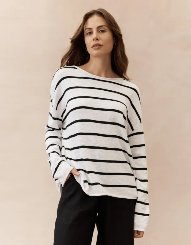 Minnie Knit Top - White/Black Stripe sold by White & Co