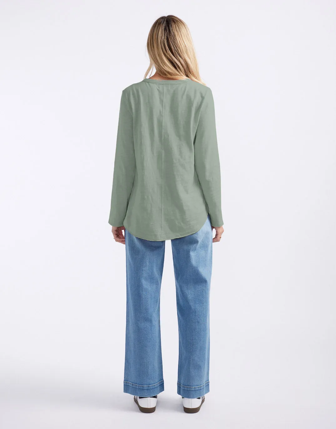 Essential Scoop Hem Long Sleeve T-shirt - Sage sold by White & Co product image thumbnail 4